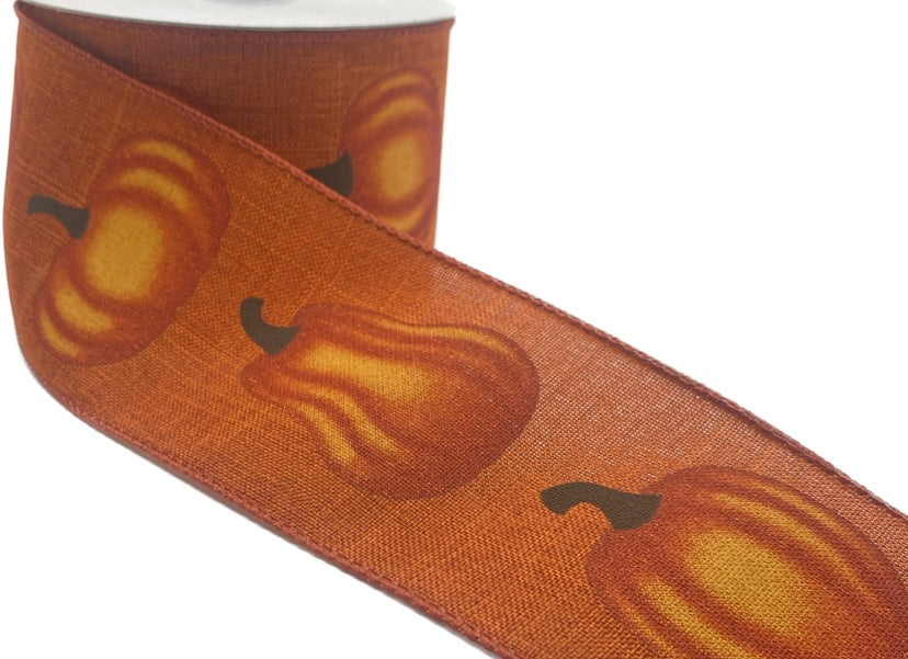 10 Yards - 2.5" Wired Rust Linen Orange Pumpkin Ribbon