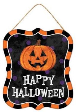 7”x6” Metal Embossed Happy Halloween Wreath Sign