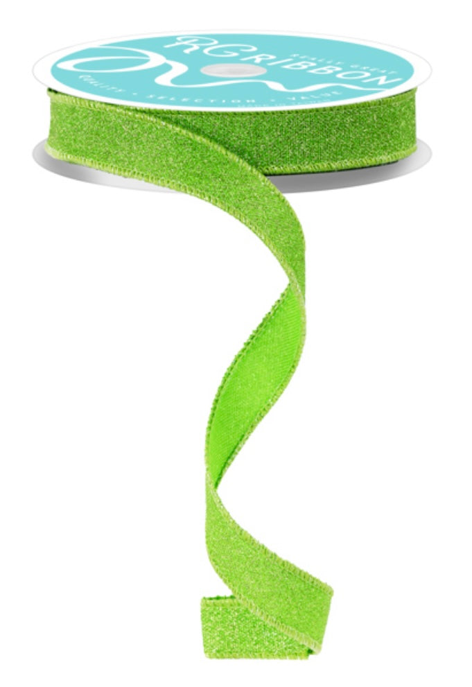 10 Yards - 5/8” Wired Fresh Green Fine Glitter on Royal Ribbon