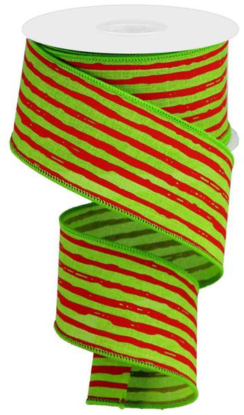 2.5”x 10 Yards Wired Red and Lime Green Irregular Striped Ribbon