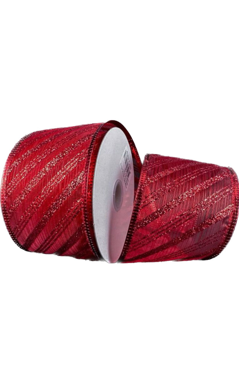 Wired Red Semi-Sheer Glitter Christmas Ribbon-2.5”x10 Yards