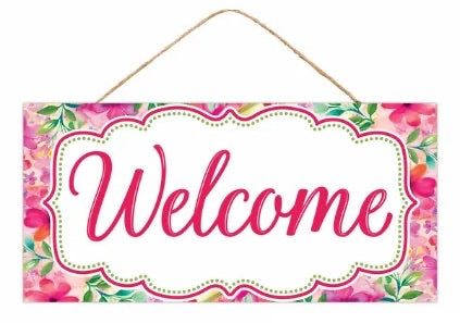 12.5”x6”  Floral Welcome Wreath Sign