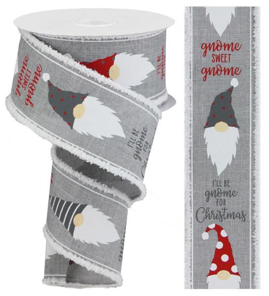 10 Yards - 2.5" Wired I’ll Be Gnome for Christmas Ribbon with Snow Drift Edge