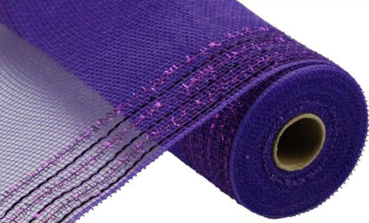 10.5 inch x 10 Yards Purple with Purple Foil Border Stripe Metallic Mesh