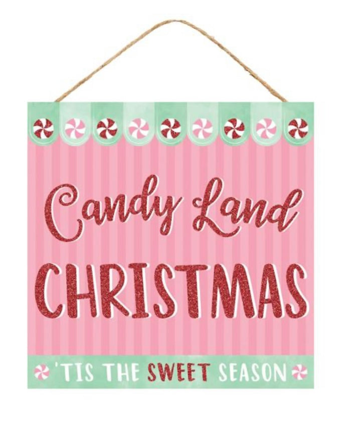 10” Square Candy Land Christmas Wreath Sign