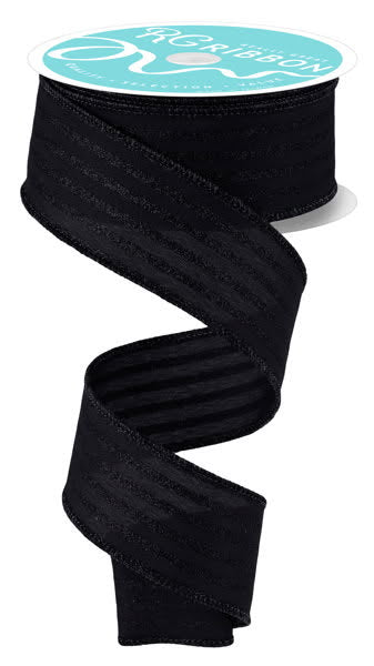 Wired Black with Black Vertical Stripe Glitter Accent Ribbon- 1.5”x10 Yards