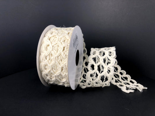 10 Yards - 1.5" Wired White Hexagon Open Weave Ribbon - Netting Ribbon