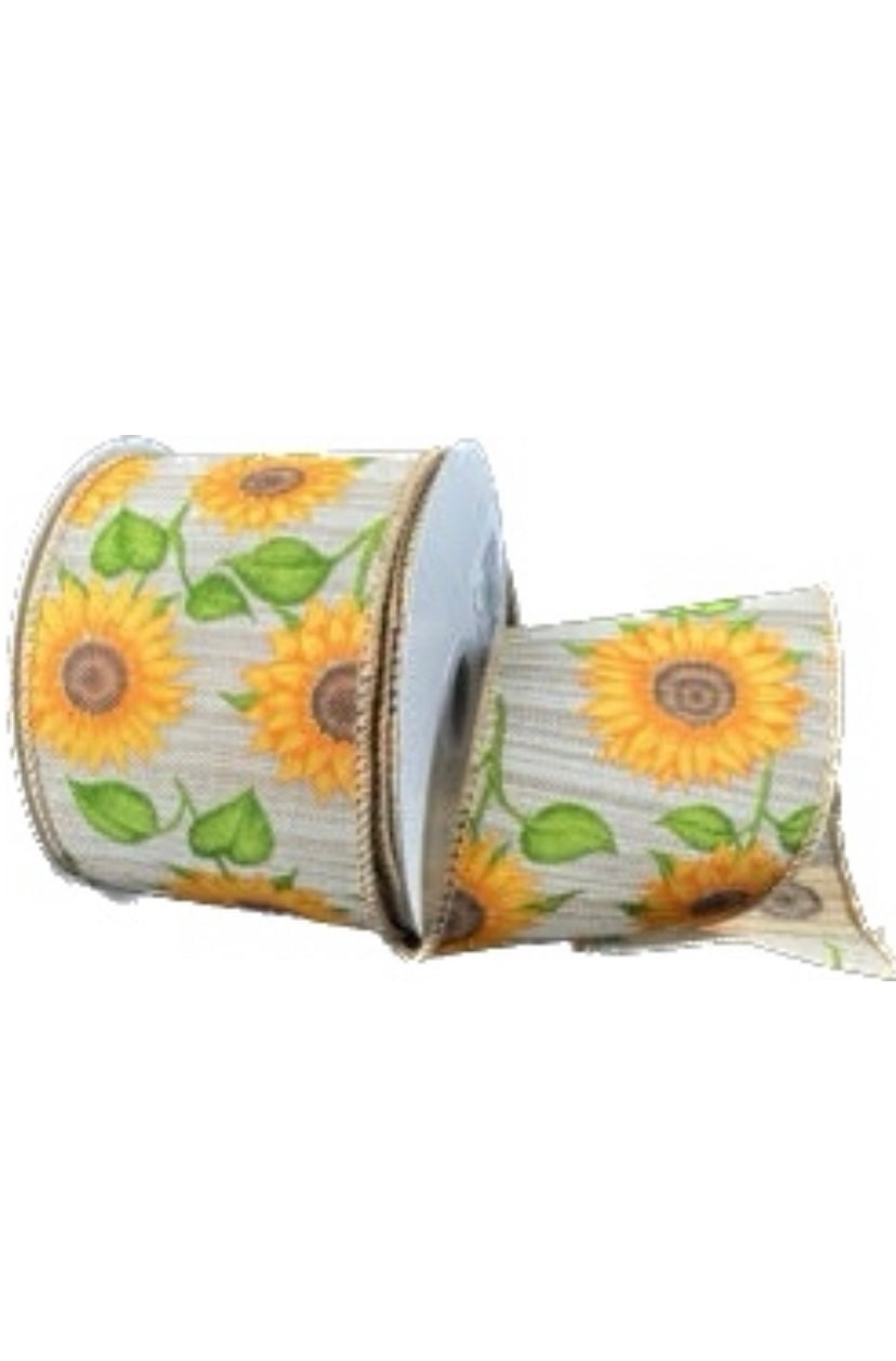 Wired Sunflower on Natural Poly Linen Ribbon