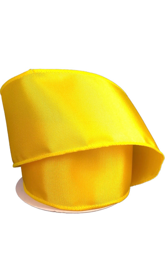 Wired Yellow Ribbed Satin Ribbon-25”x10 Yards