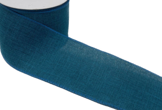 10 Yards - 2.5” Wired Turquoise Blue Linen Ribbon