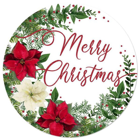 12" Round Metal Merry Christmas Wreath Sign