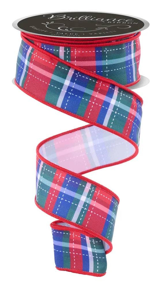 Wired  Multi Color Dashed Plaid Ribbon- 1.5”x10 Yards