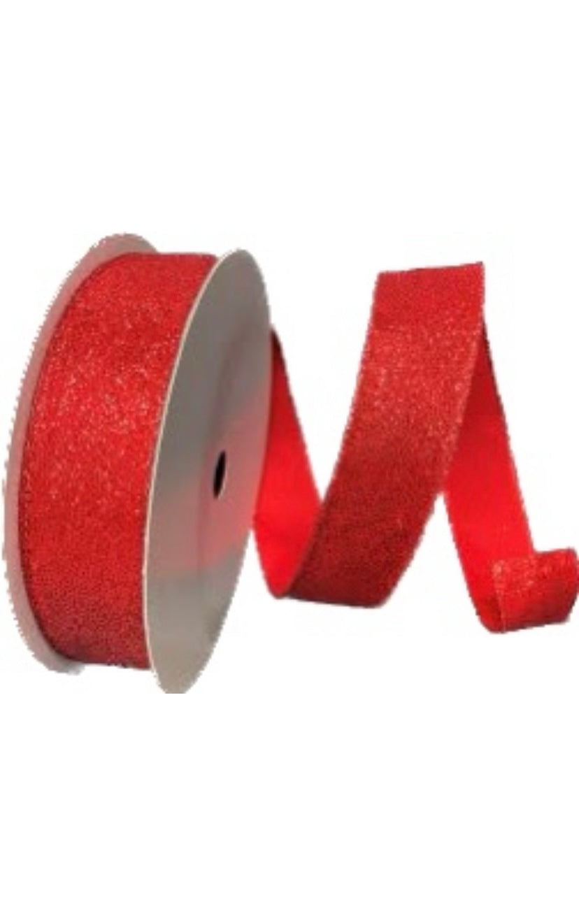 Wired Red Glitter Christmas Ribbon- 1.5”x50 Yards
