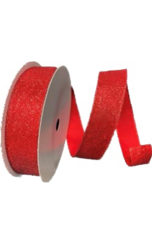 Wired Red Glitter Christmas Ribbon- 1.5”x50 Yards