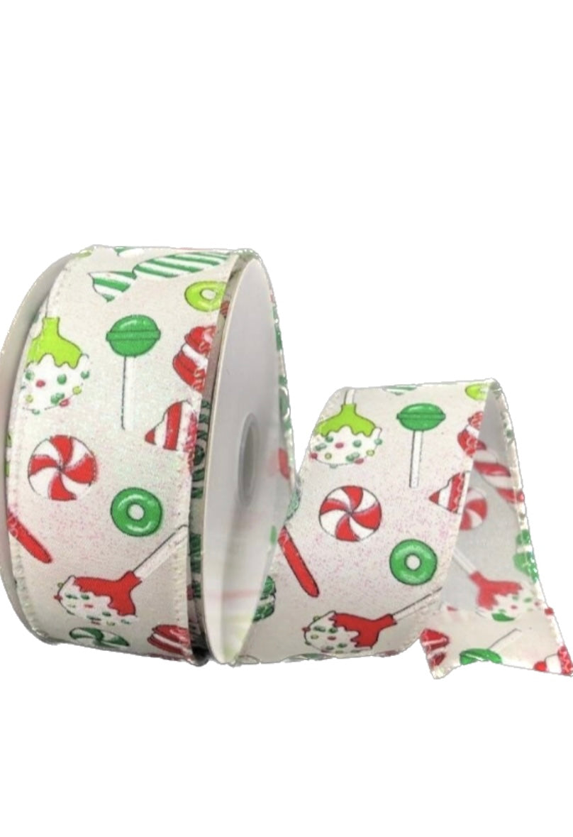 10 Yards - 1.5” Wired Peppermint Candy Cane Swirl Christmas Candy Ribbon