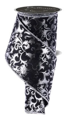Wired Metallic Foil Swirl Leaf Ribbon- 4”x10 Yards
