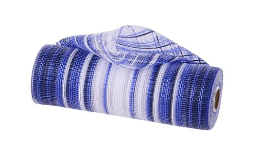 Navy Royal White Vertical Ombre Stripe Mesh- 10”x10 Yards