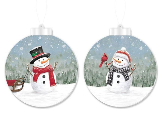 5.5” H- 2 Set Double Sided Cardinal with Snowman in Winter Ornament Signs