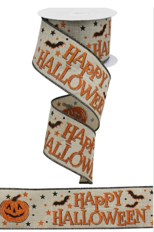 Wired Natural Happy Halloween Ribbon-2.5”x10 Yards
