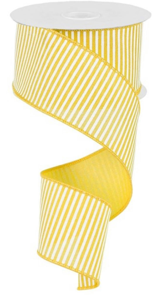 10 Yards - 2.5” Wired Yellow and White Horizontal Print Ribbon