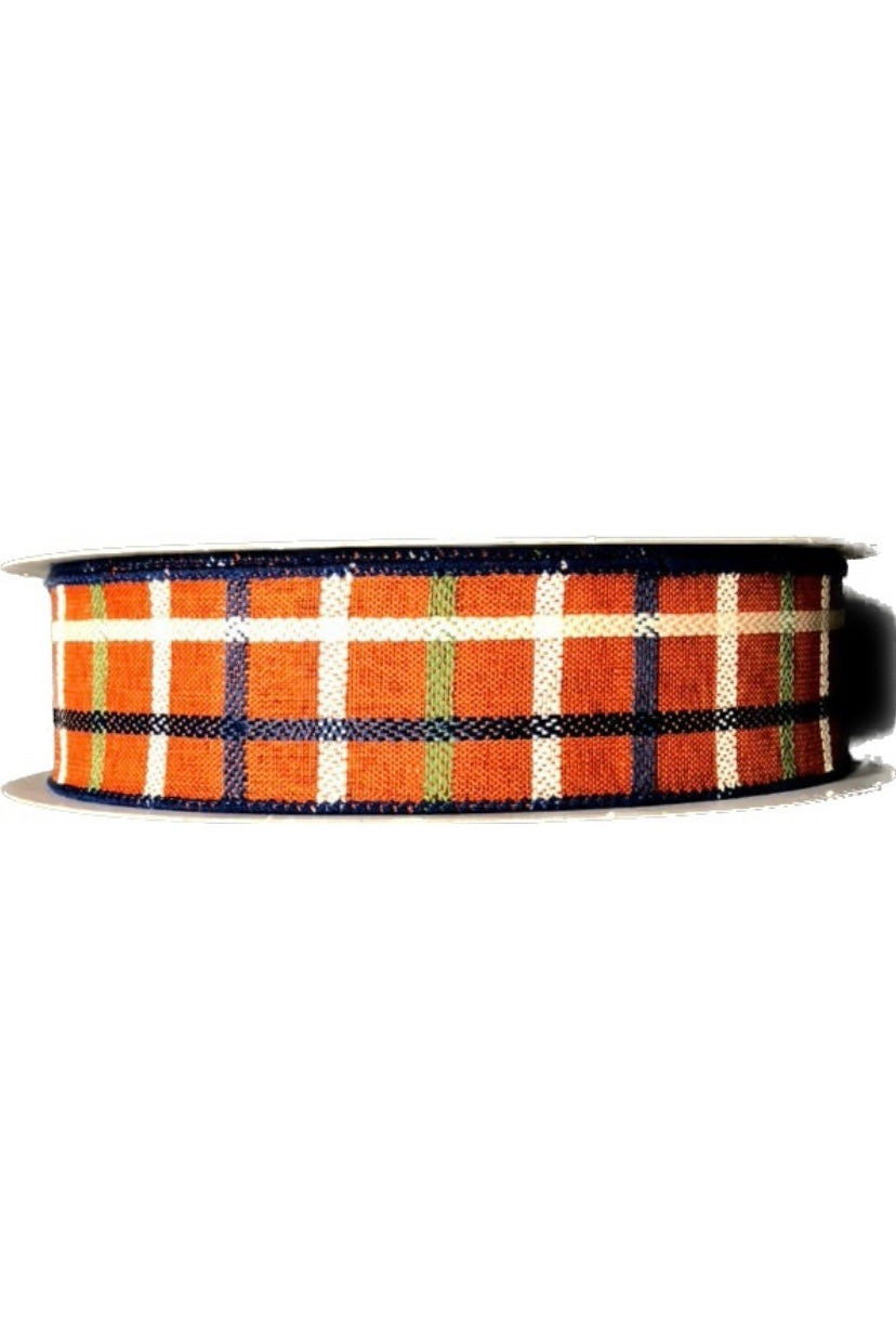 Wired Orange, Navy, White, and Green Patterned Ribbon- 1.5”x50 Yards
