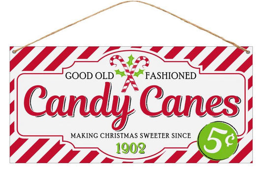 12”x6” Tin Old Fashioned Candy Canes Christmas Wreath Sign