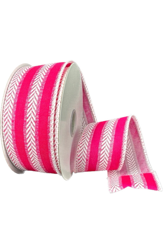 10 Yards - 1.5” Wired Pink and White Iridescent Herringbone Ribbon