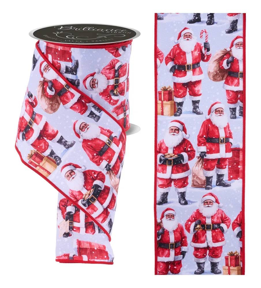 Wired Santa in Winter Snow Ribbon- 4”x10 Yards