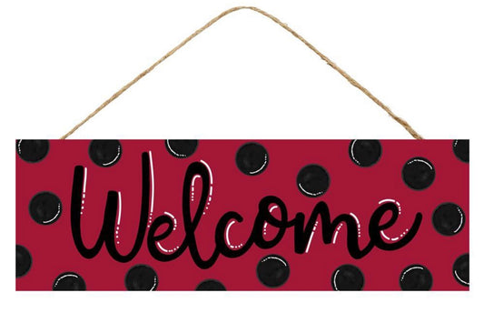 15”x5” Red and Black Polka Dot Welcome Wreath Sign