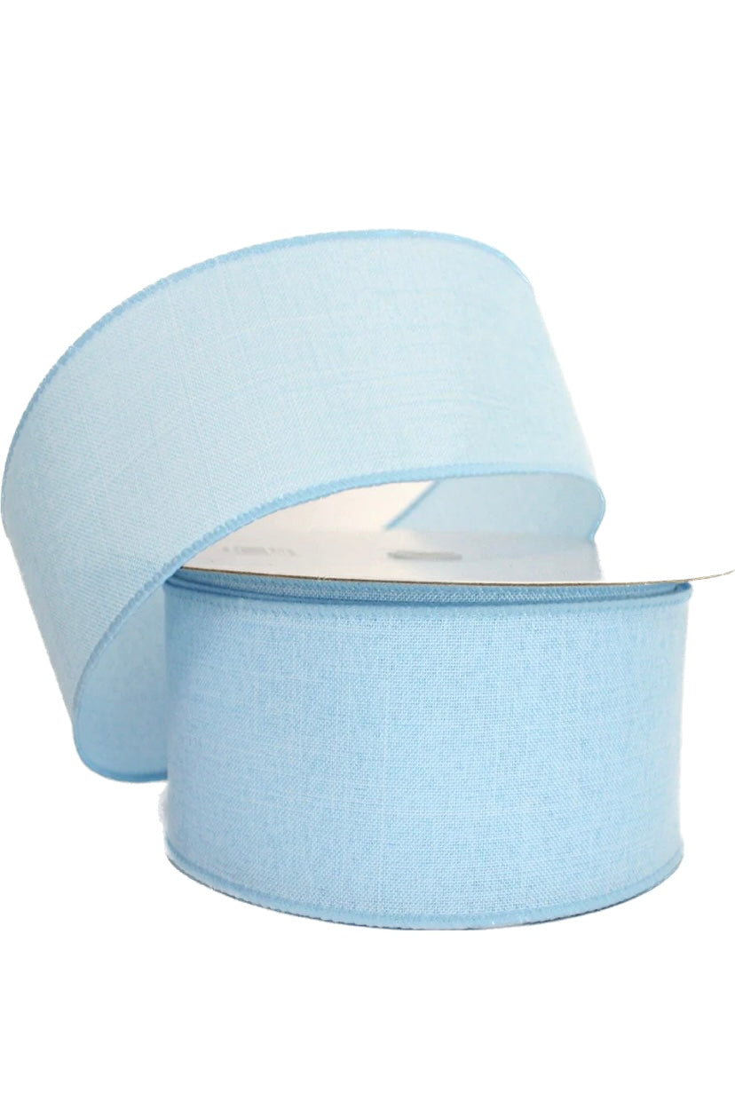 50 Yards - 2.5” Wired Light Blue Linen Ribbon
