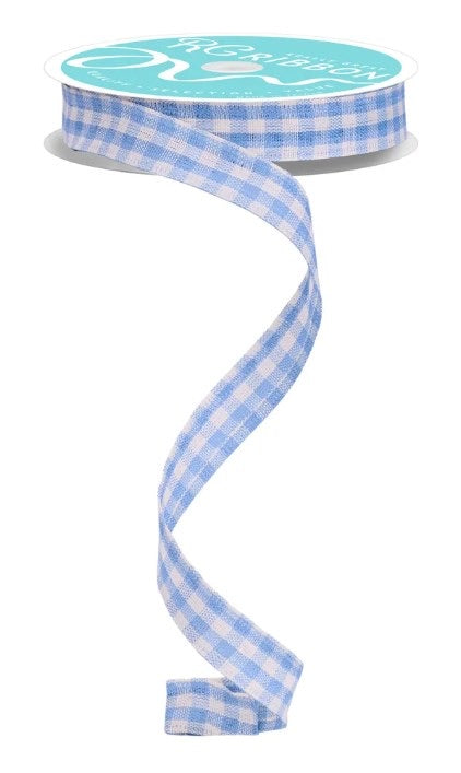 Wired Smoke Blue and White Gingham Check Accent Ribbon-5/8”x10 Yards