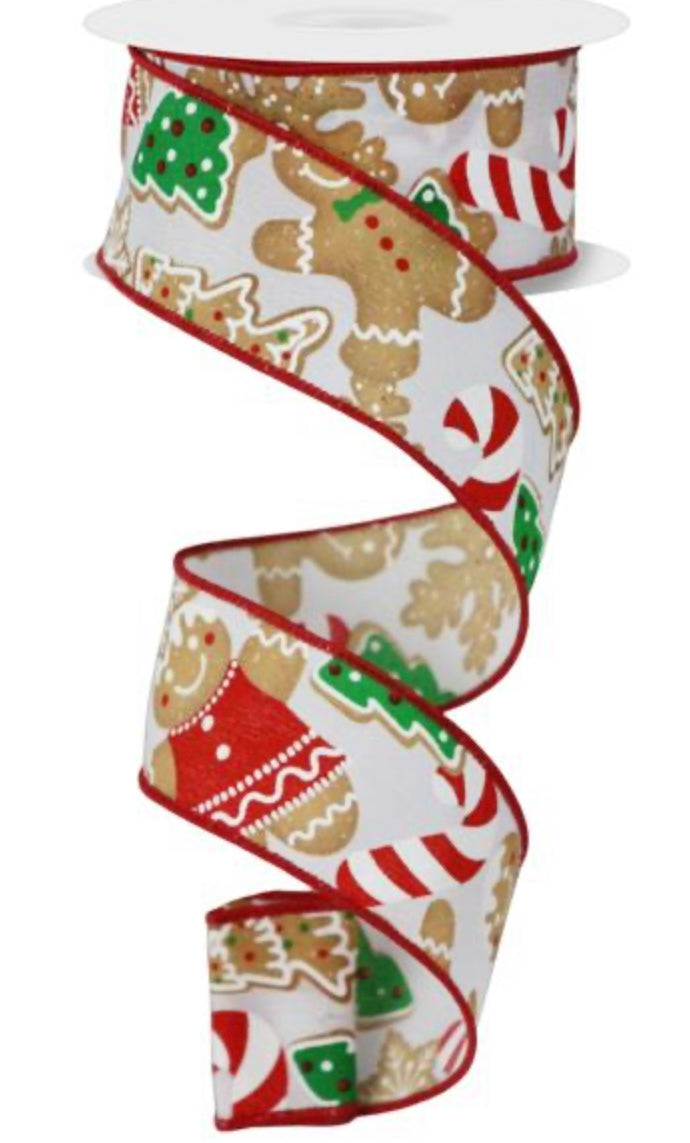 10 Yards - 1.5” Wired Gingerbread Cookie and Candy Ribbon