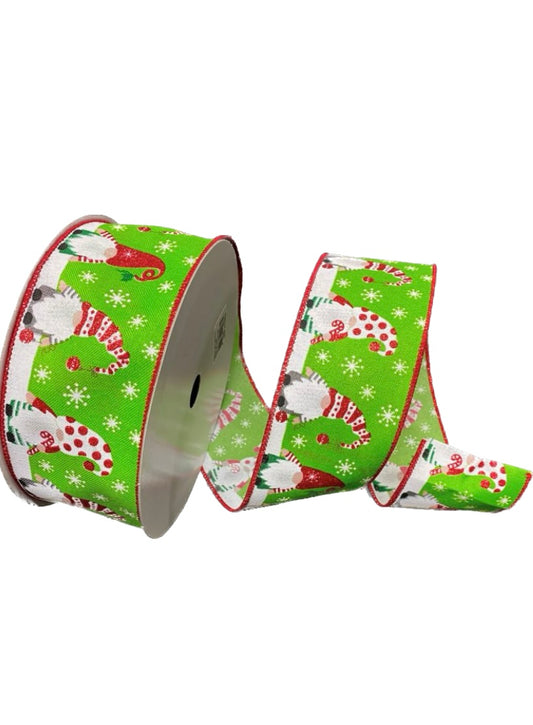 50 Yards - 2.5” Lime Background Merry Christmas Gnome Ribbon