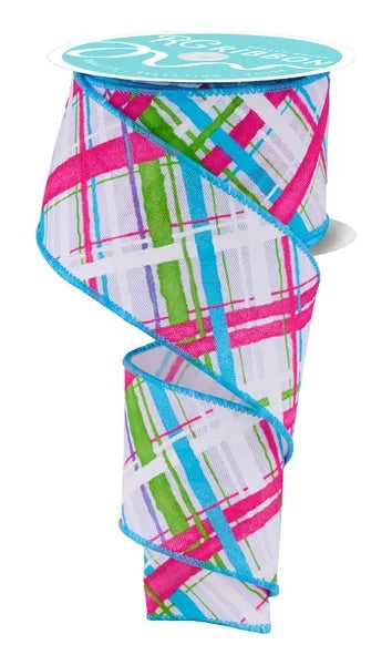 Wired Multicolor Diagonal Plaid Ribbon-2.5”x10 Yards