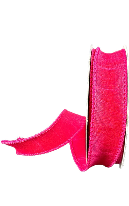 10 Yards - 7/8” Wired Fuchsia Faux Dupioni Ribbon