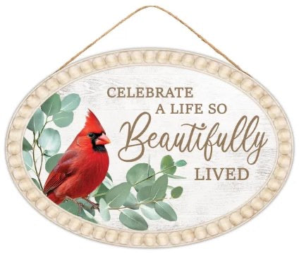 13”x9” Oval Celebrate A Life So Beautifully Lived Wreath Sign