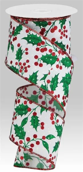 Wired Holly Berry Ribbon-2.5”x10 Yards