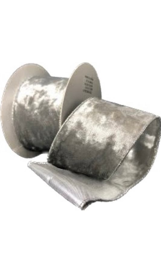 Wired Gray Crushed Velvet Ribbon-2.5”x10 Yards