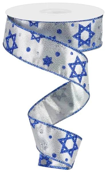Wired Glitter Star of David Metallic Ribbon-1.5”x10 Yards