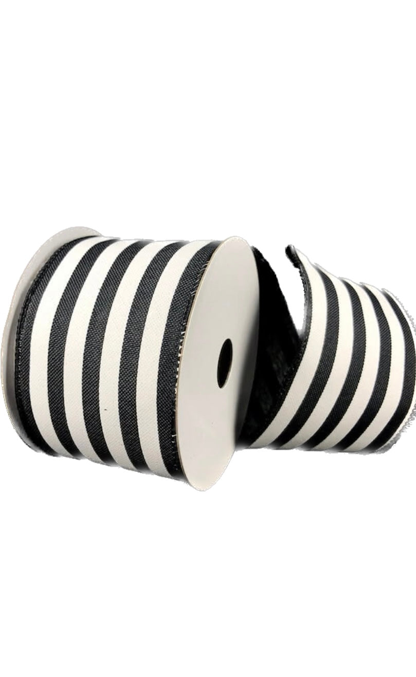Wired Black and White Stripe Ribbon-2.5”x10 Yards