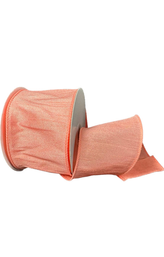 10 Yards - 2.5” Wired Coral Faux Dupioni Ribbon