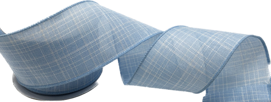10 Yards - 2.5” Wired Light Blue and White Patterned Ribbon