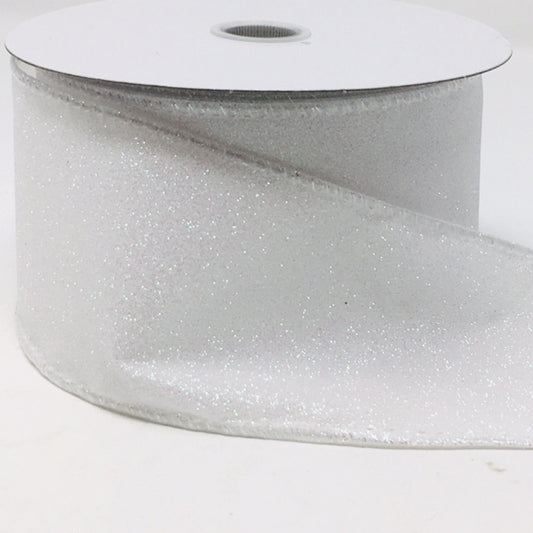 10 Yards - 2.5” Wired White Glitter Ribbon