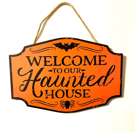 10.5”x7” Welcome To Our Haunted House Wreath Sign