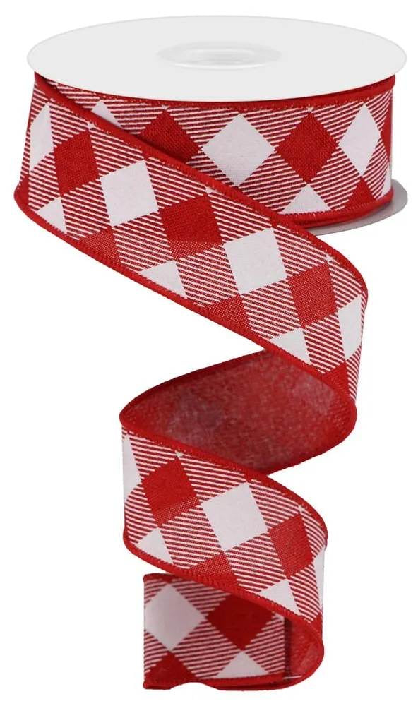 10 Yards - 1.5” Wired Red and White Cross Stripe Ribbon - Everyday Ribbon - Summer Ribbon