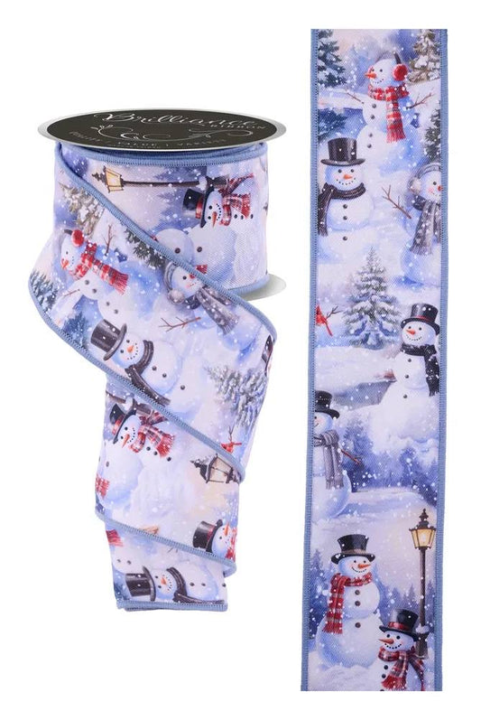 Wired Winter Snowman Scene Ribbon- 2.5”x10 Yards