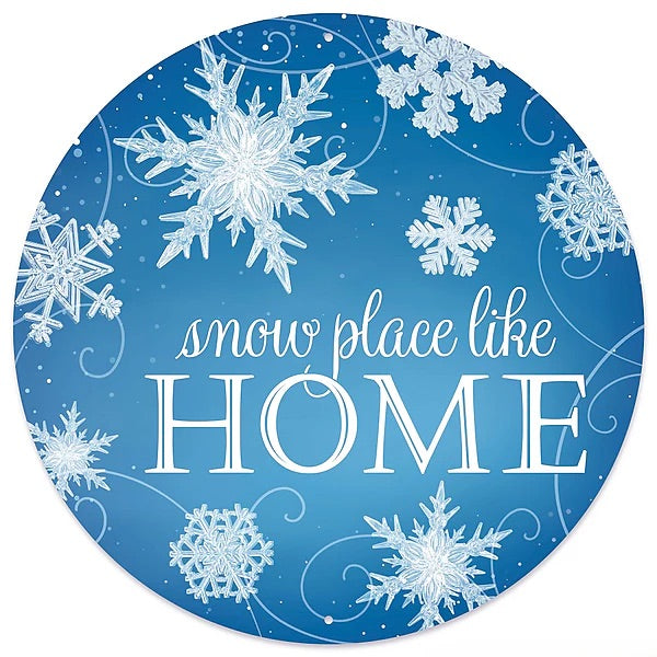 12" Round Metal Snow Place Like Home Wreath Signs