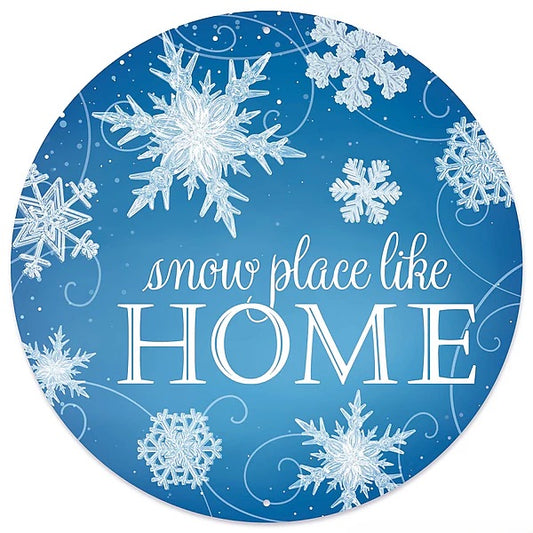 12" Round Metal Snow Place Like Home Wreath Signs