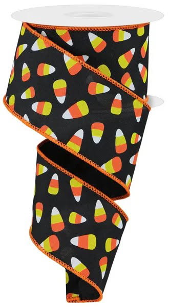 Wired Black Candy Corn Halloween Ribbon-2.5”x10 Yards