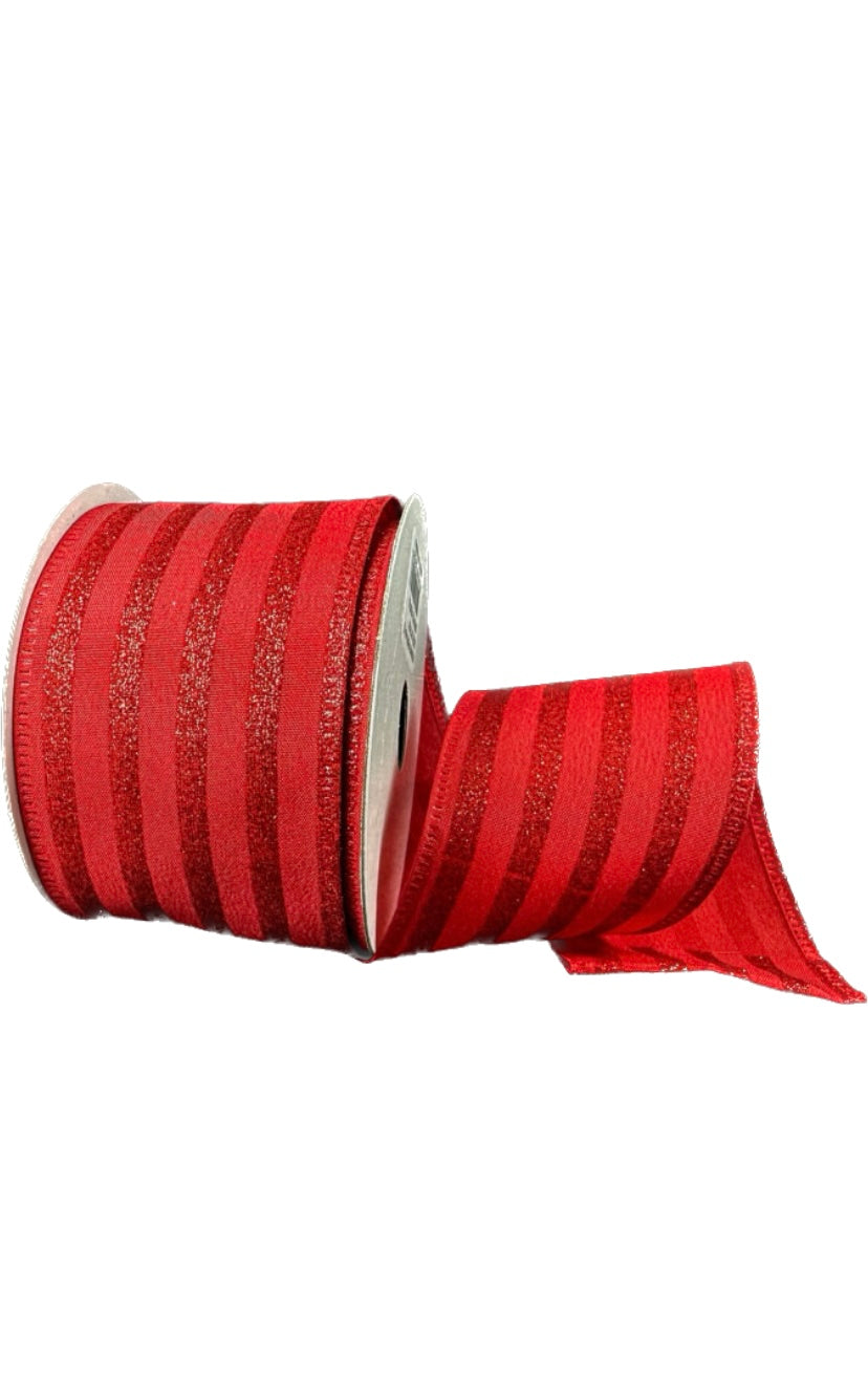 Wired Red Ponche Glitter Cabana Strip Ribbon-2.5”x10 Yards